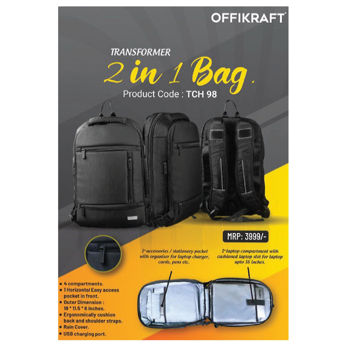 OFFIKRAFT - TRANSFORMER 2 IN 1 BAG — Mudramart Corporate Giftings