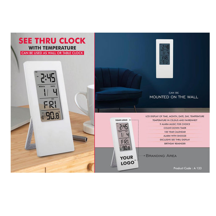 See Thru clock with temperature | Can be used as wall or table clock - A - 133