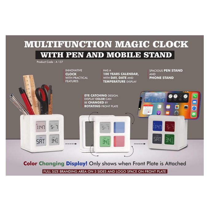 Multifunction Magic Table Clock with Tumbler | Color Changing Display | Spacious Pen Stand with Phone stand A - 137