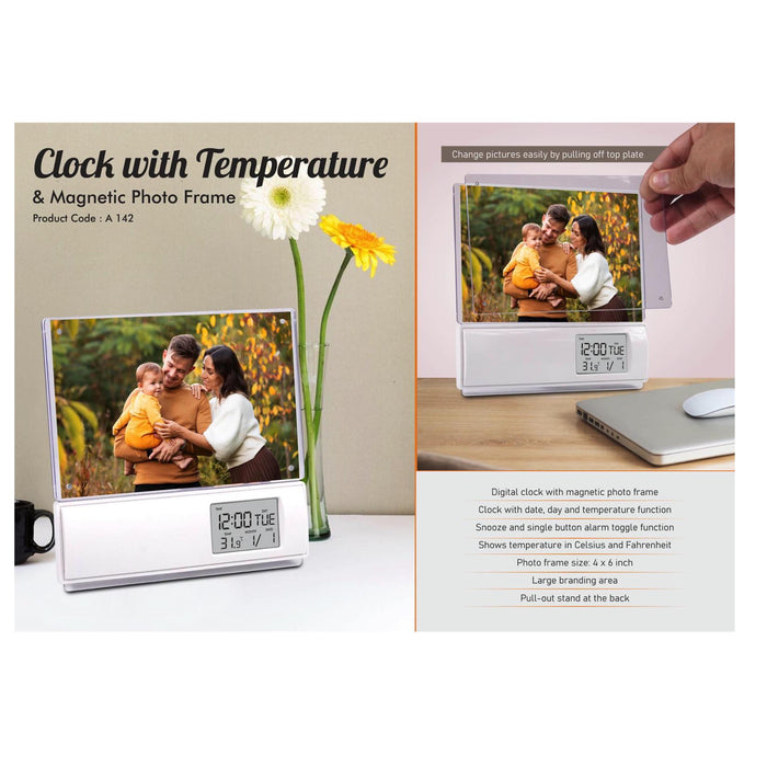 Clock with Temperature and Magnetic photo frame - A 142