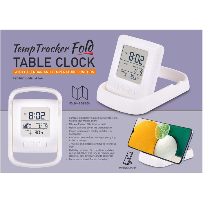 Power Plus- Temp Tracker Fold: Table Clock With Calendar and Temperature function folding design A 146