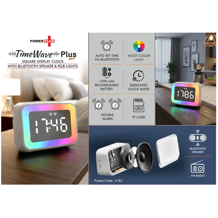 Power Plus- Time Wave Plus: Square display clock with Bluetooth Speaker & RGB Lights A 153