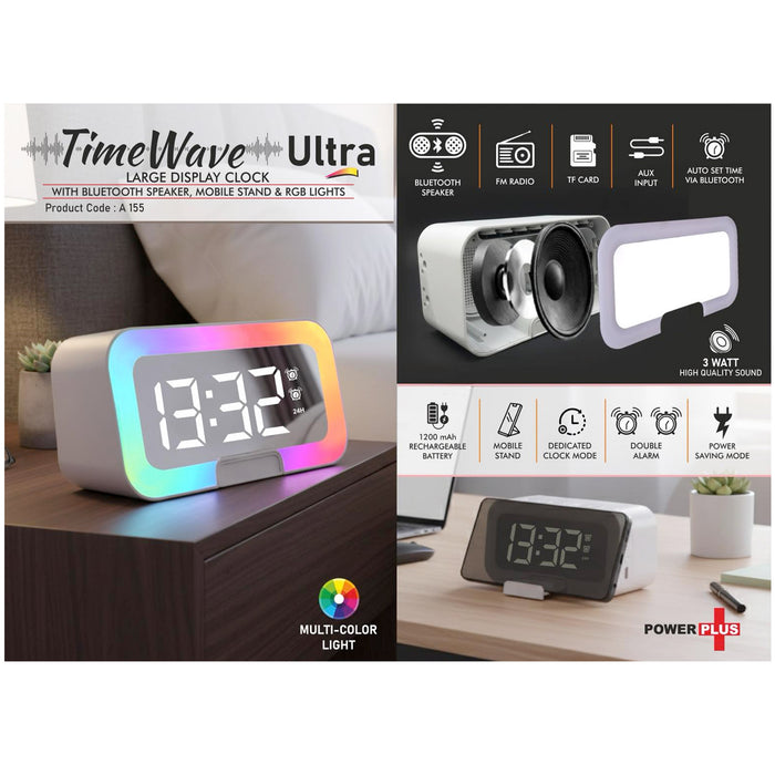 Power Plus- Time Wave Ultra: large Clock with Bluetooth Speaker, Mobile Stand & RGB Lights A 155