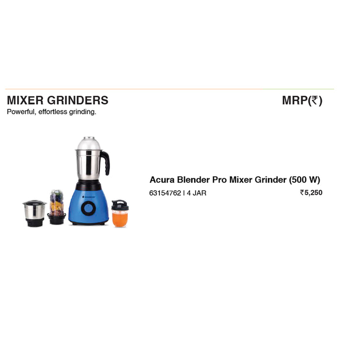 Wonder Chef - Acura Blender Pro Mixer Grinder (500 W)