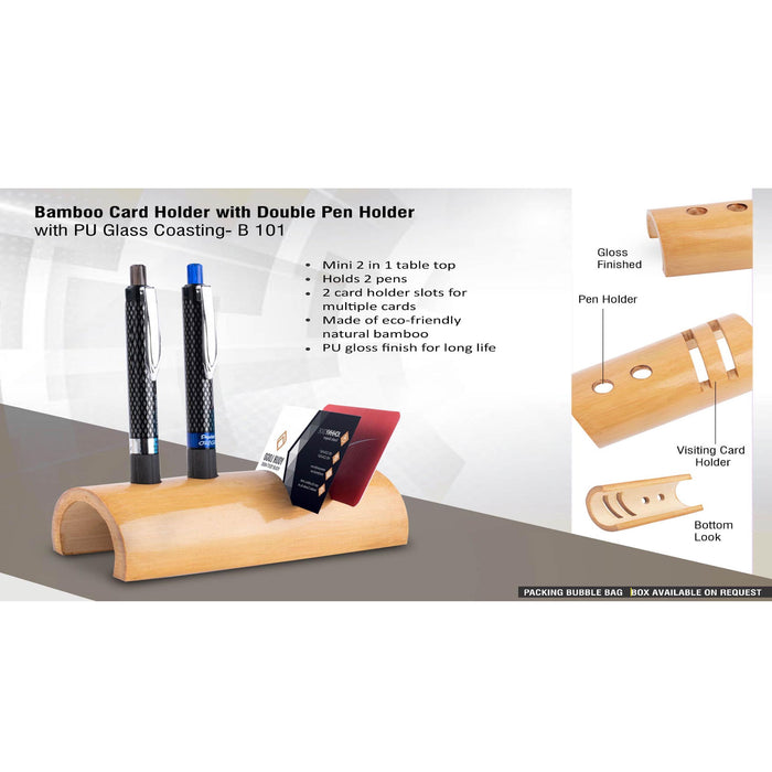Bamboo card holder with double pen holder - B 101