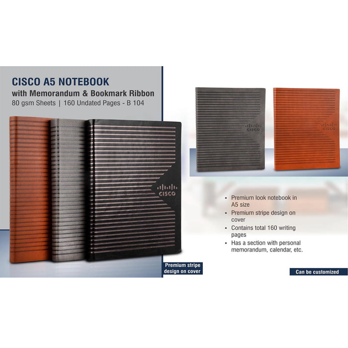 Cisco A5 notebook with memorandum & Bookmark ribbon| 80 gsm sheet - B 104