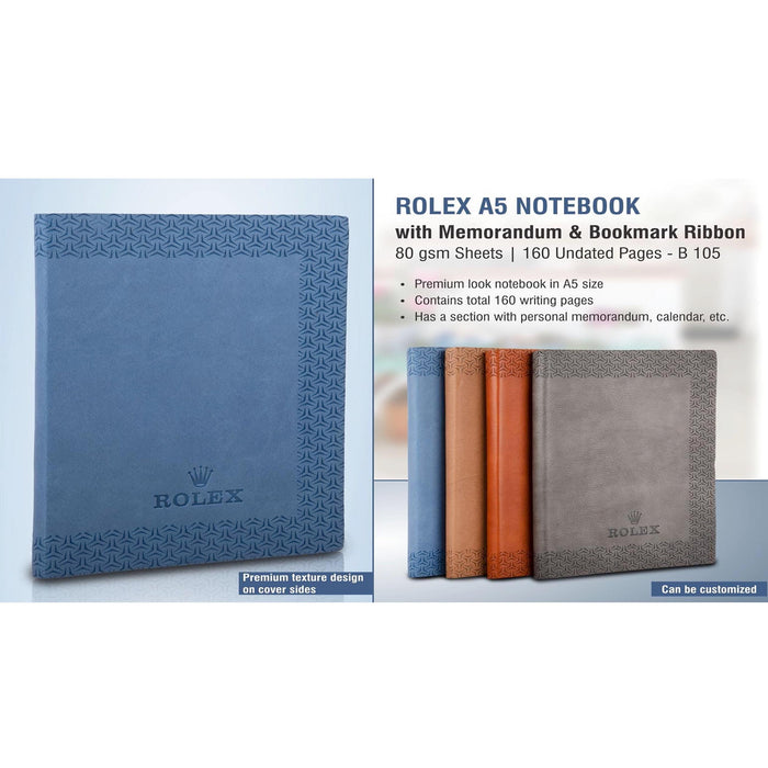 Rolex A5 notebook with memorandum & Bookmark ribbon| 80 gsm sheet- B 105
