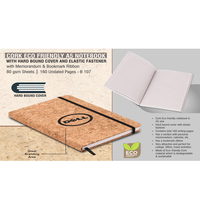 Cork Eco friendly A5 notebook with Hard bound cover and Elastic fastener- B 107