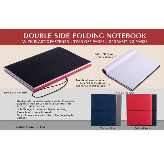 Double side folding notebook with Elastic Fastener | Tear off Pages - B 115