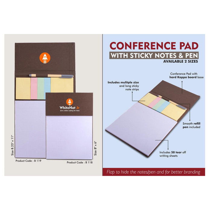 Conference Pad with Sticky notes & Pen | Size 8" x 6" | 50  writing sheets - B 118