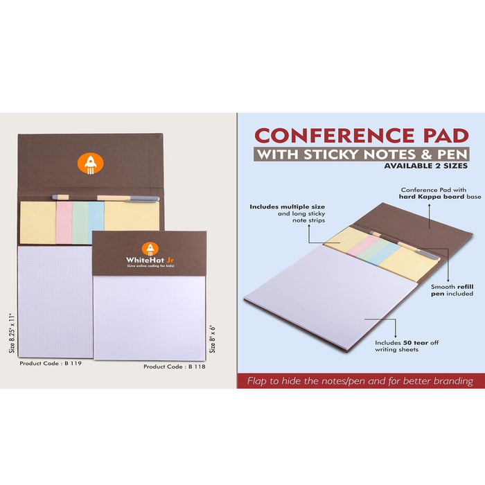 Conference Pad with Sticky notes & Pen | A4 Size | 50 writing sheets - B 119