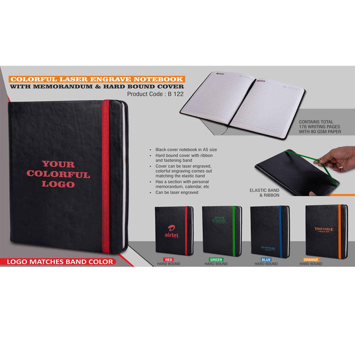 Colorful Laser engrave notebook with Memorandum & Hard bound cover  -  B 122