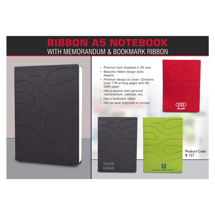 Ribbon A5 notebook with memorandum & Bookmark ribbon  -  B 127