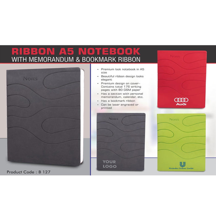 Ribbon A5 notebook with memorandum & Bookmark ribbon  -  B 127