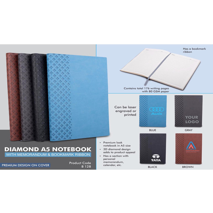 Diamond A5 notebook with memorandum & Bookmark ribbon  -  B 128
