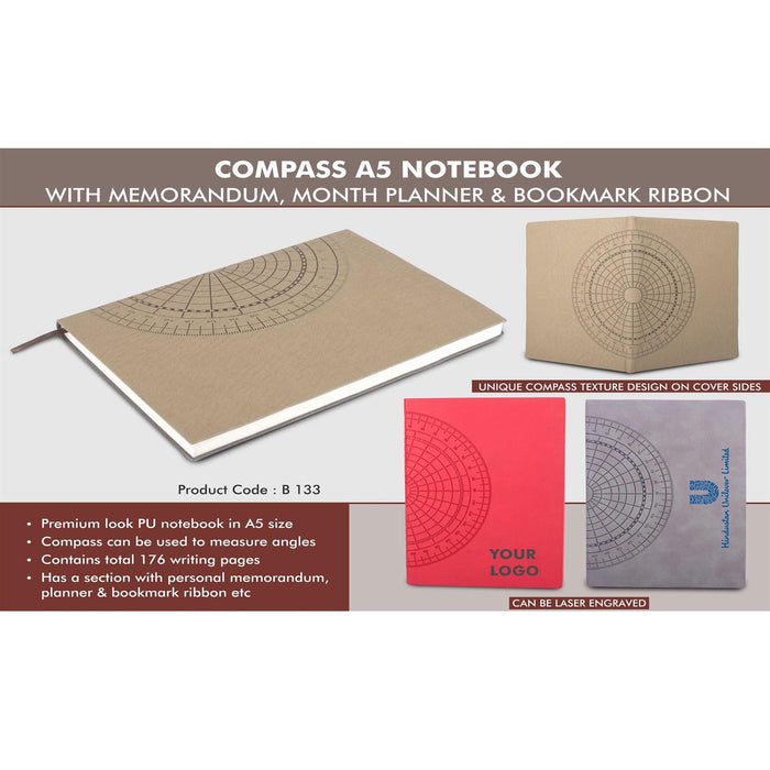 ComPass A5 notebook with memorandum, month planner & bookmark ribbon | 176 writing pages -  B 133