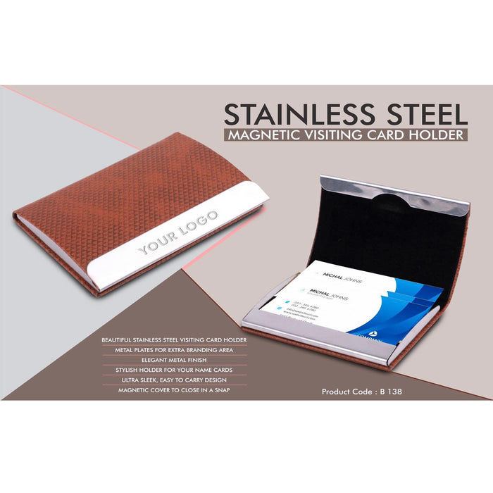 Stainless Steel Magnetic Visiting Card holder- Tan   -  B 138