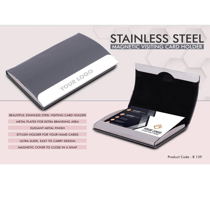 Stainless Steel Magnetic Visiting Card holder- Gray  -  B 139