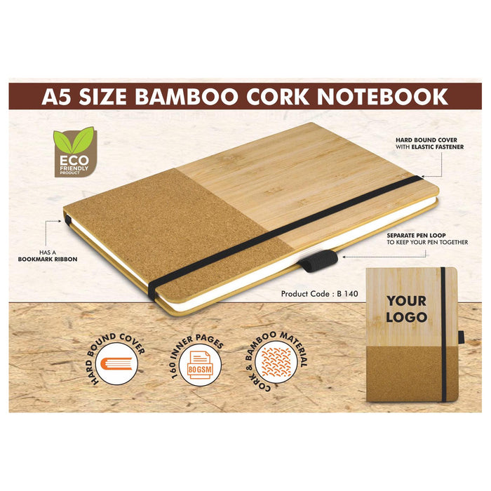 Bamboo cork notebook with Elastic Fastener -  B 140