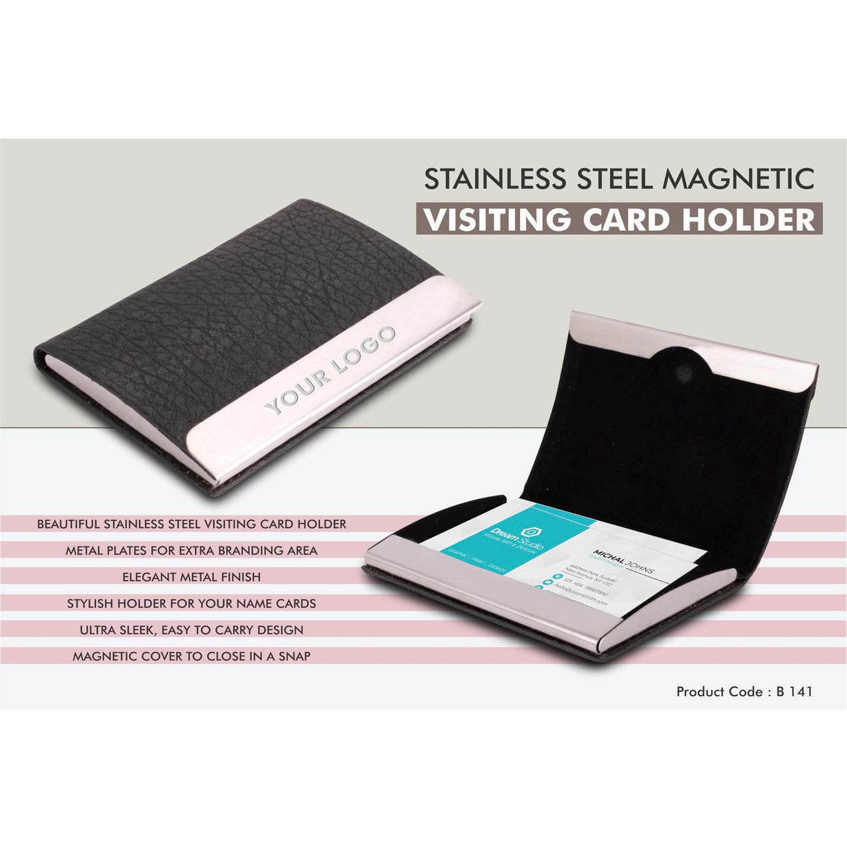 magnetic business card sleeve Stainless Steel Magnetic Visiting Card holder- Black