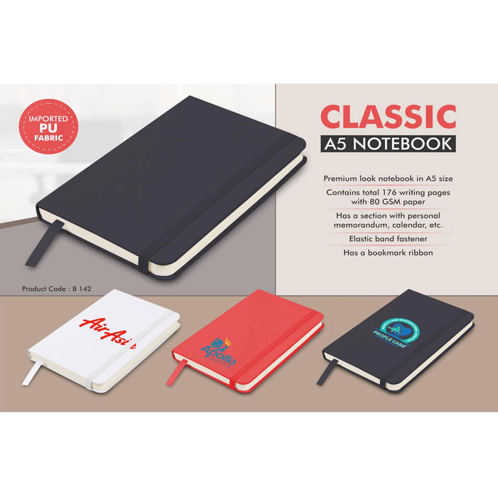 Classic A5 notebook | Hard bound cover | Pages with memorandum, month planner & bookmark ribbon k -   B 142