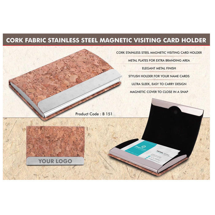 Stainless Steel Magnetic Visiting Card holder in Cork Material  - B 151