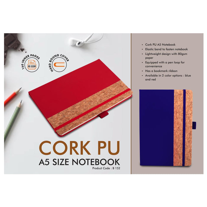 PU Cork Notebook with Elastic Fastener | 160 inner pages - B 152