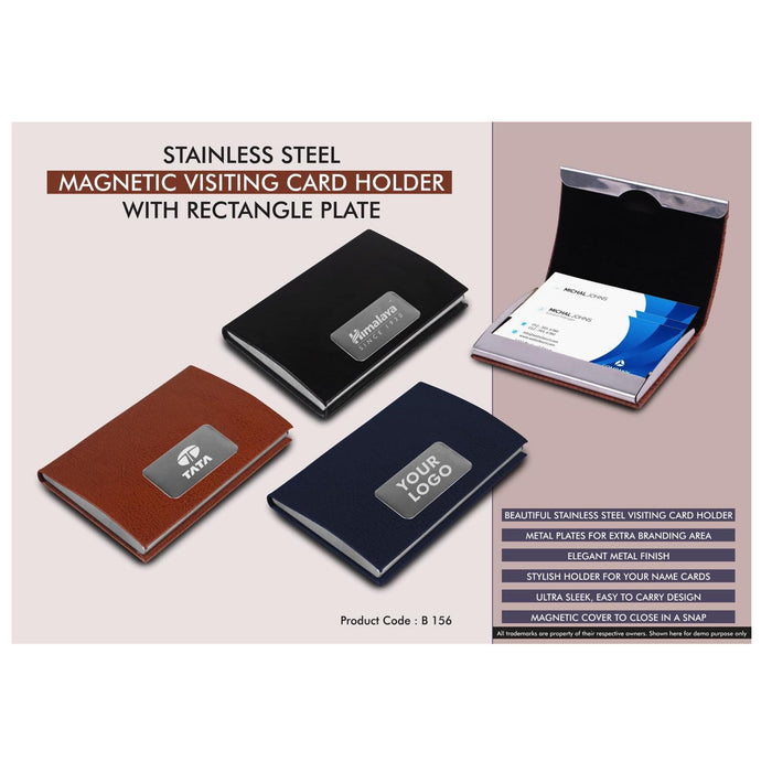 Stainless Steel Magnetic Visiting Card holder with Rectangle  Plate - B 156