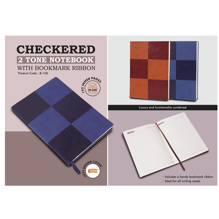 Checkered 2 tone Notebook with bookmark ribbon - B 158