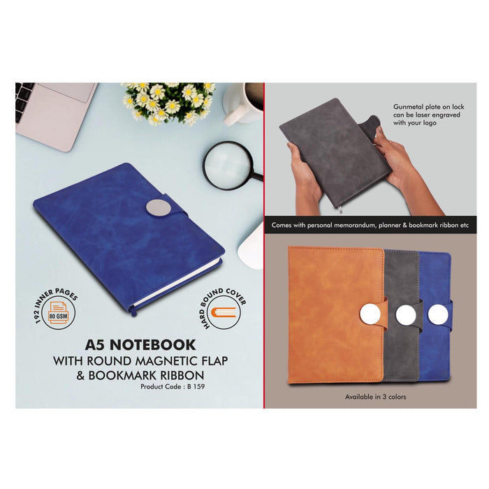 A5 notebook with round magnetic flap & bookmark ribbon  -  B 159