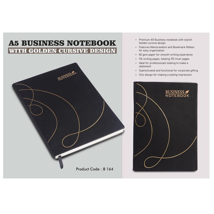A5 Business notebook with Golden cursive design - B 164