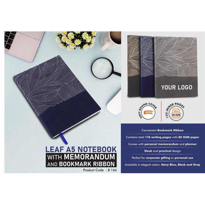 Leaf A5 Notebook with Memorandum and Bookmark Ribbon - B 166