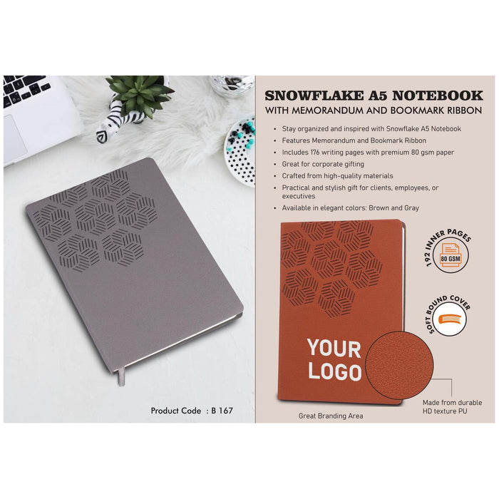 Snowflake A5 Notebook with Memorandum and Bookmark  Ribbon | HD texture PU - B 167
