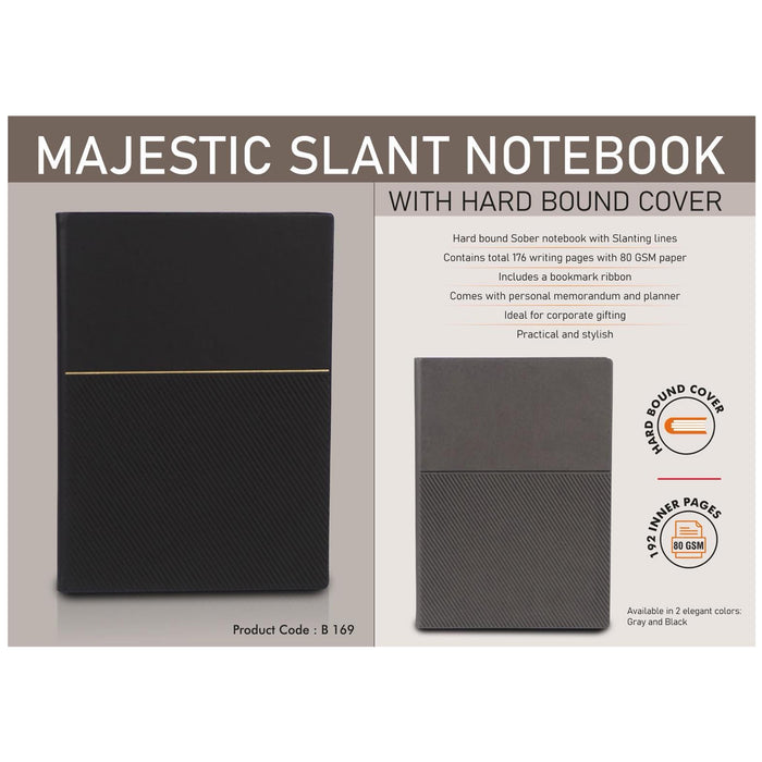 Majestic Slant Notebook with Hard bound cover | Includes  Memorandum and Bookmark Ribbon - B 169