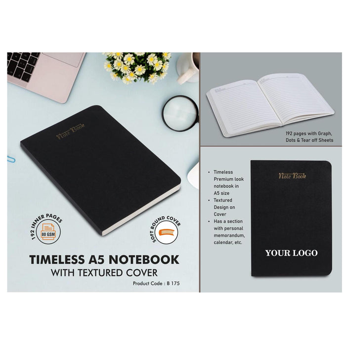 Timeless A5 notebook with textured cover | 192 pages with  Graph, Dots & Tear off Sheet - B 175