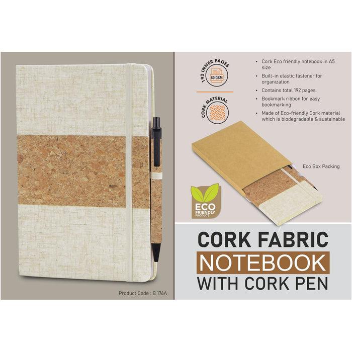 Power Plus- Cork Fabric Notebook With cork Pen B 176a