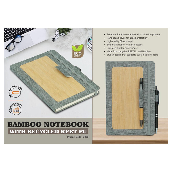 Bamboo notebook with recycled RPET PU | 192 writing sheets - B 178