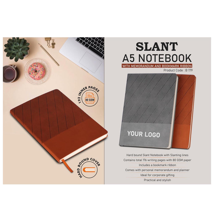 Slant A5 Notebook with Memorandum and Bookmark Ribbon - B 179