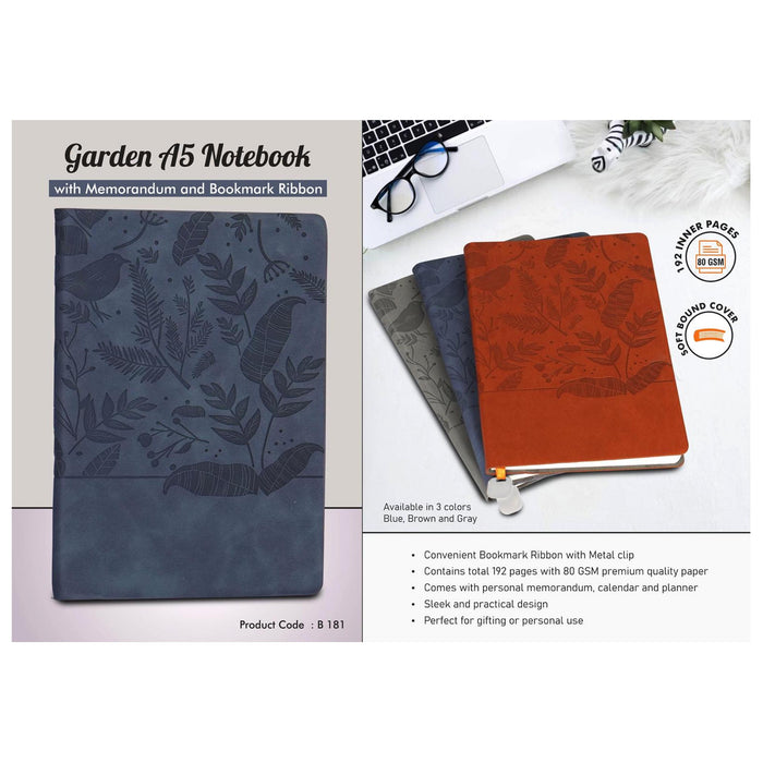Garden A5 Notebook with Memorandum and Bookmark Ribbon - B 181