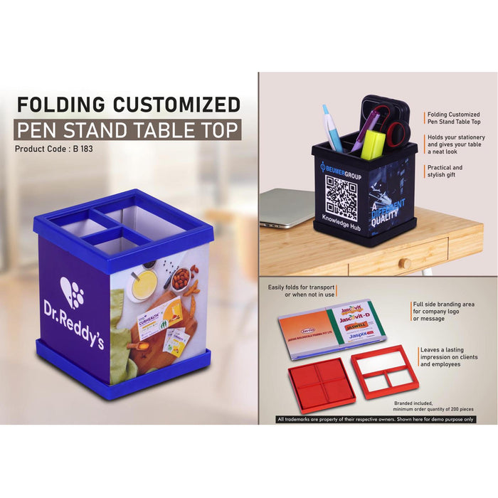 Folding Customized Pen Stand Table Top | Folds for transport or  when not in use | Branding included MOQ 200 - B 183