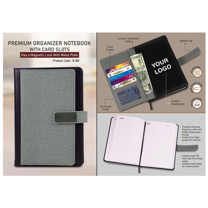 Premium Organizer notebook with card slots | Magnetic Lock  with Metal plat - B 185