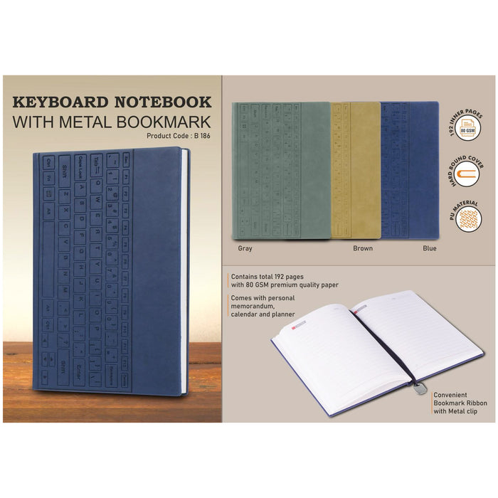 Power Plus- Keyboard Notebook With Metal Bookmark Hard Bound Cover B 186