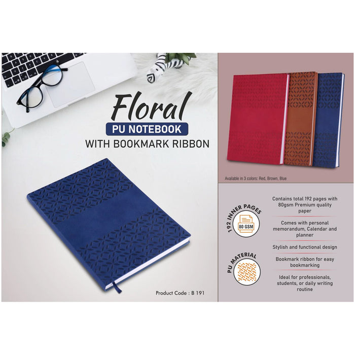 Power Plus- Floral PU Notebook With Book Mark Ribbon B 191