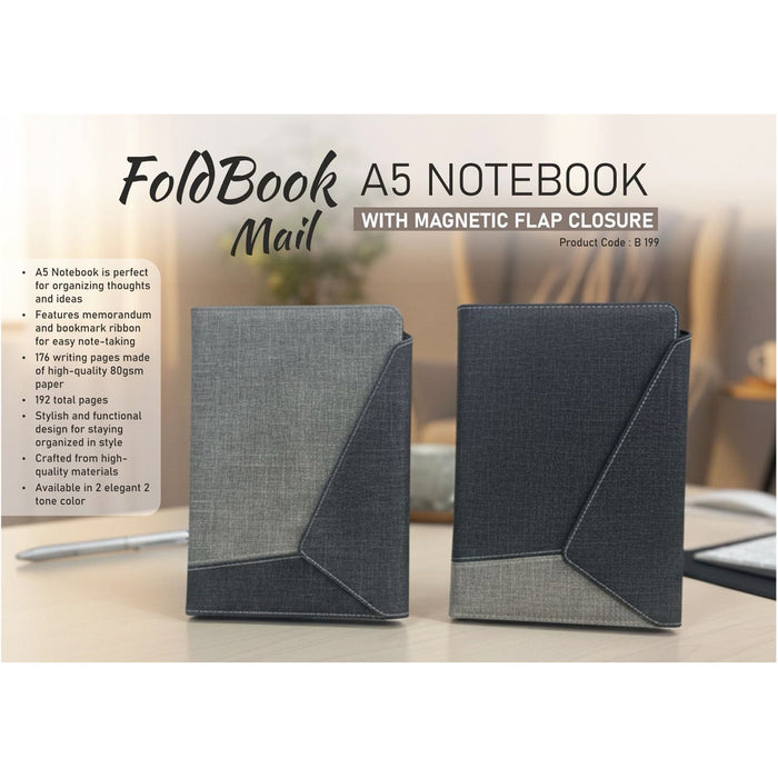Power Plus- Fold Book Mail: A5 Notebook With Magnetic Flap Closure Envelope Design B 199