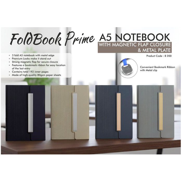 Power Plus- Fold Book Prime: A5 Notebook With Magnetic Flap Closure & Metal Plate B 200