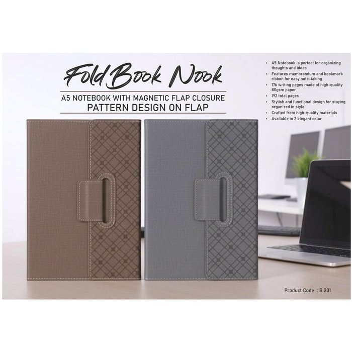 Power Plus- Fold Book Nook : A5 Notebook With Magnetic Flap Closure Pattern Design On Flap B 201