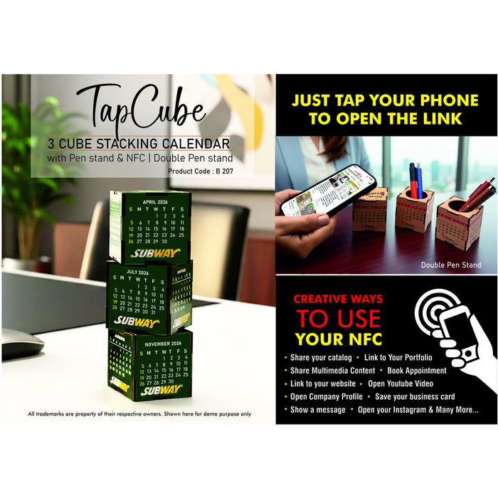 Power Plus- Tap Cube: 3 Cube Stacking Calendar With Pen Stand & NFC Double Pen Stand B 207