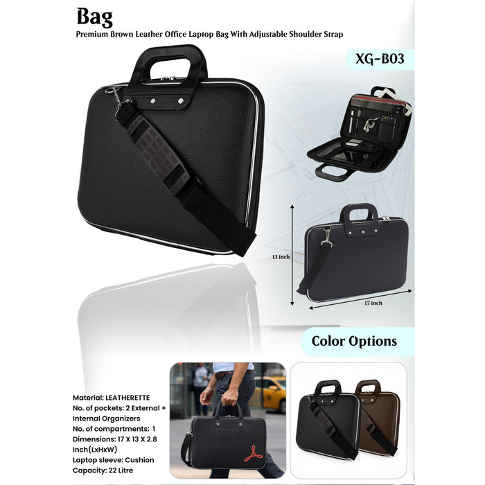 Premium Brown Leather Office   Laptop  Bag XG - B03