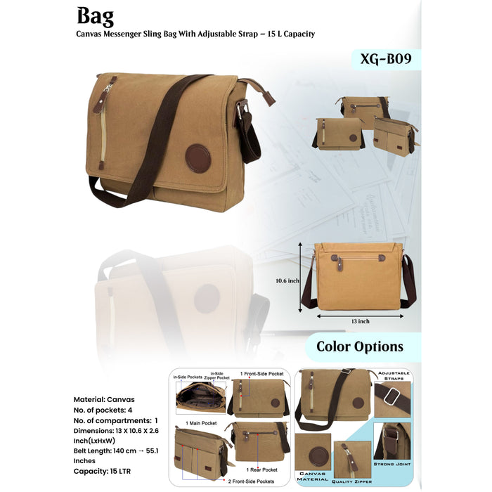 Canvas Messenger Sling  Bag With Adjustable Strap    XG - B09