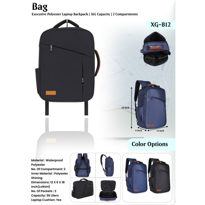 Executive Polyester  Laptop Backpack  XG - B12
